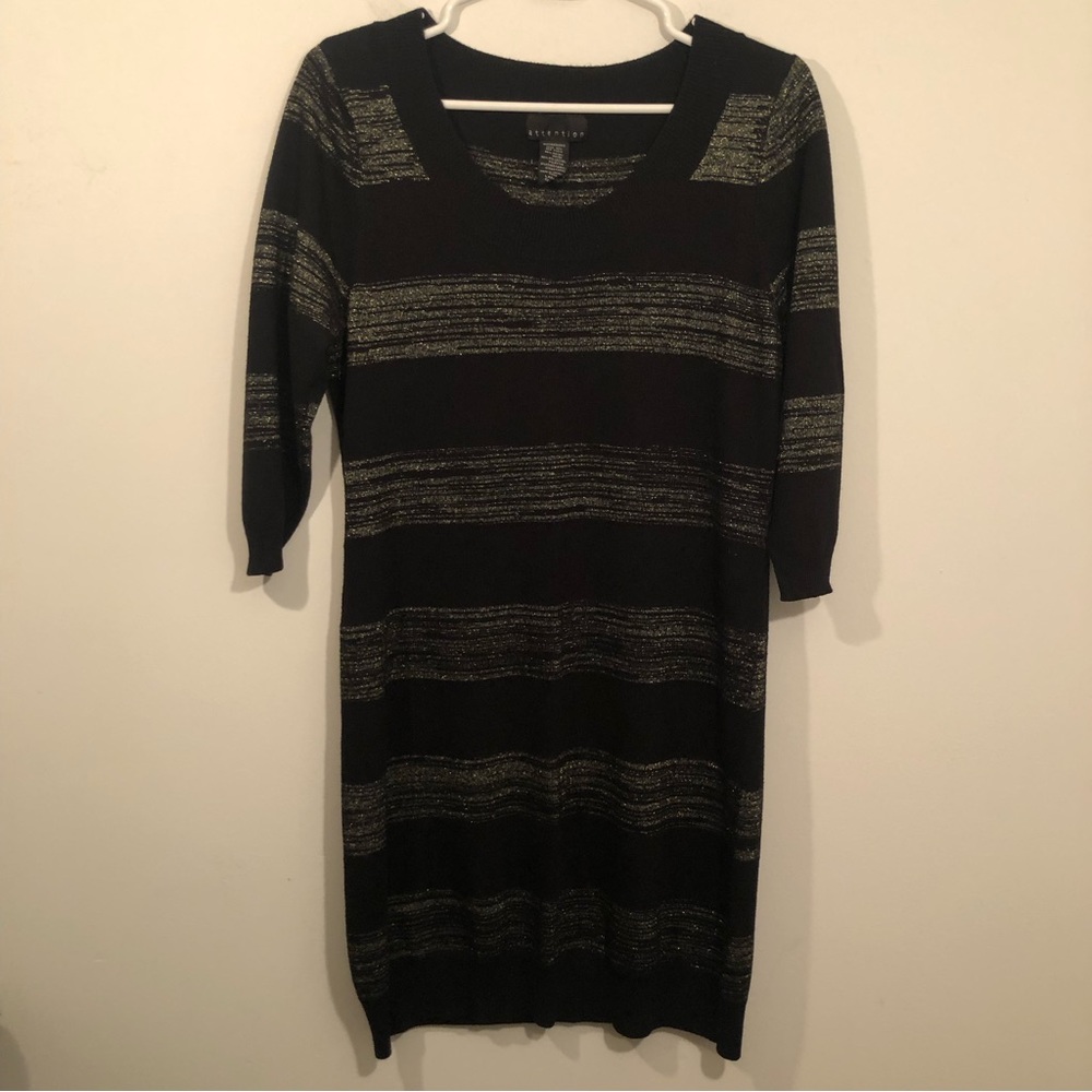 Attention Sweater Dress Women’s L Black With Gold Sparkles Holiday parties